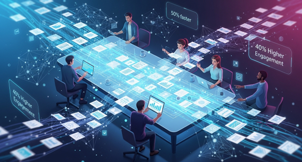 Futuristic people at a conference table